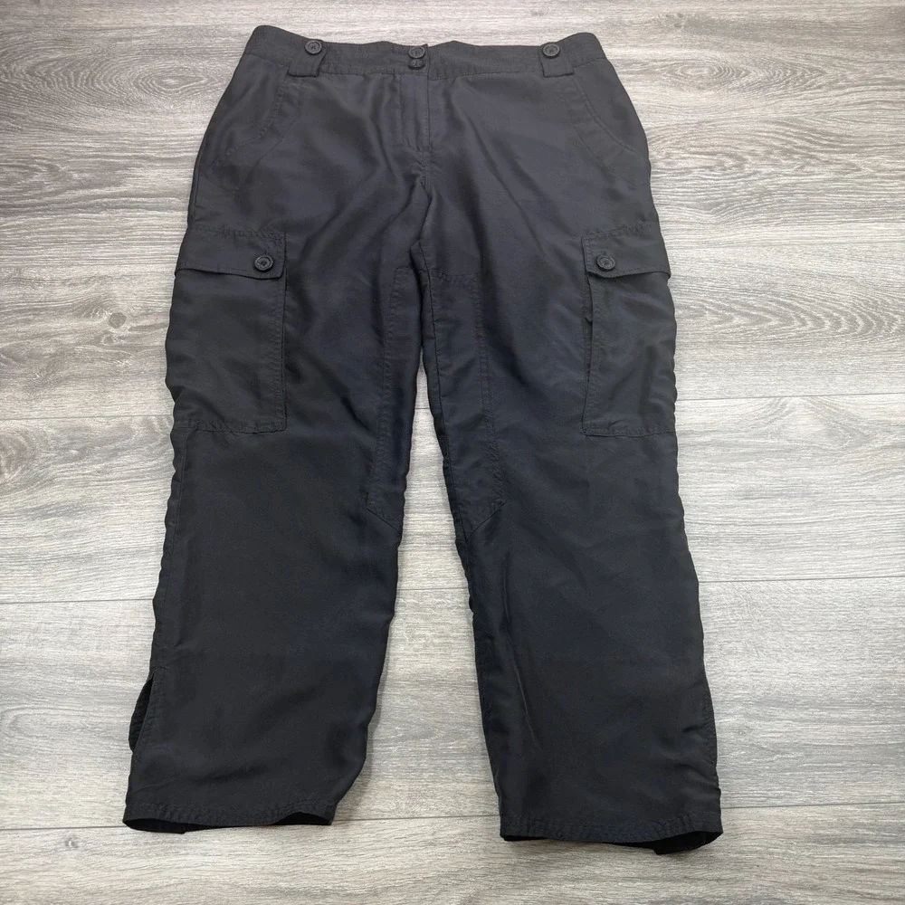 Tory Burch Pants Womens 12 Black Cargo Silk Cropped Relaxed High Rise Utility